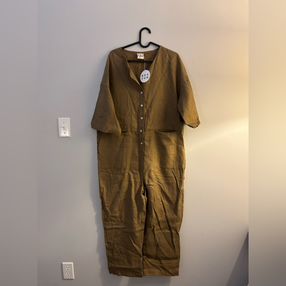 NWOT XS Beaton Linen utility jumpsuit - Sage - Picture 2 of 5